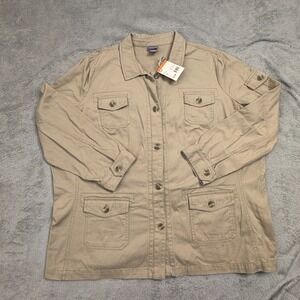 Laura Scott Woman Cargo Khaki Jacket 24-26W 100% Cotton Utility Pockets‎ NWT
